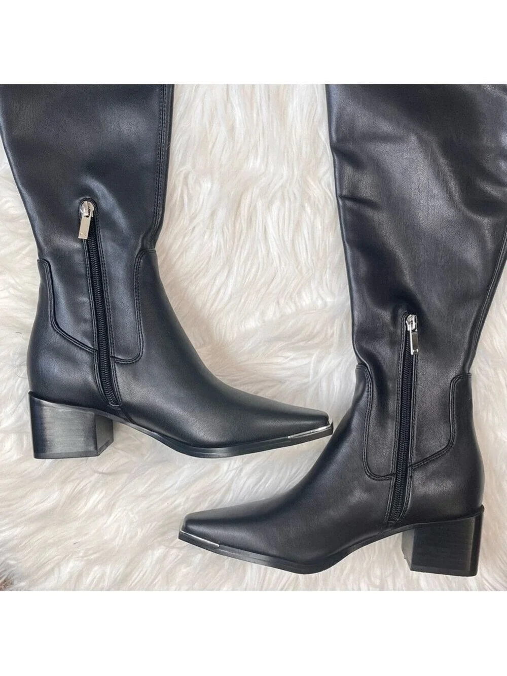 Marc Fisher Black Silver Toe Over The Knee Boots Size 5